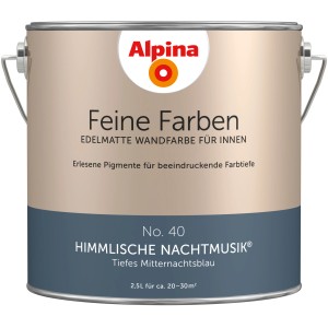 Alpina Feine Farben Himmlische Nachtmusik, blaue Wandfarbe edelmatt, 2,5 l für Innenräume.