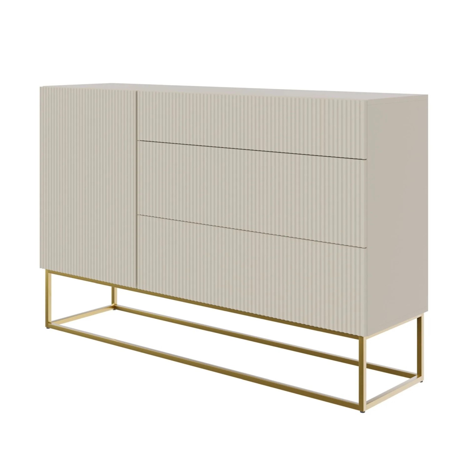 Selsey Sideboard Veldio 140 cm mit 3 Schubladen Greige mit goldenen Beinen