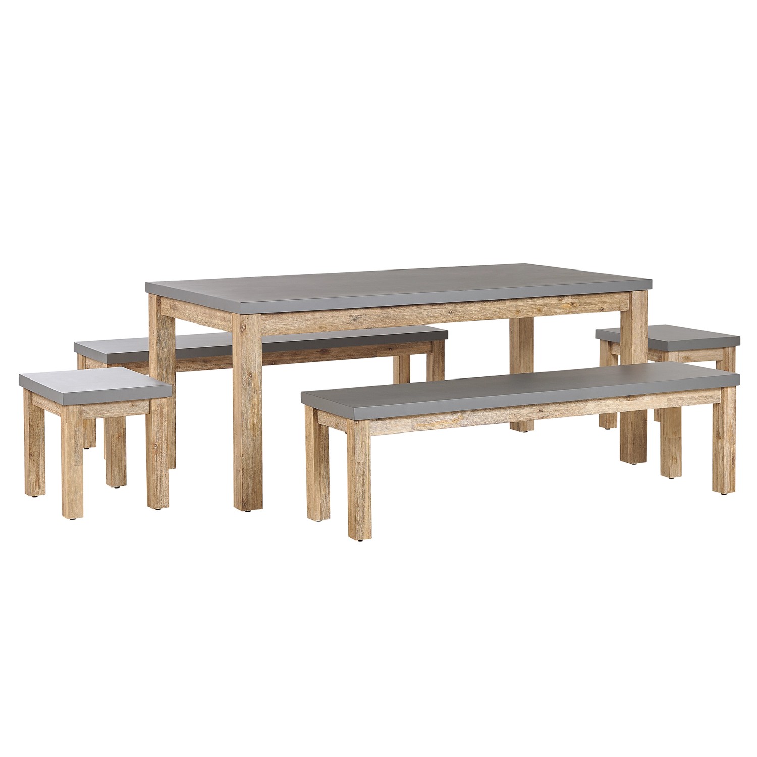 Beliani Gartentisch Set OSTUNI Grau Heller Holzfarbton 90x180x75 günstig online kaufen