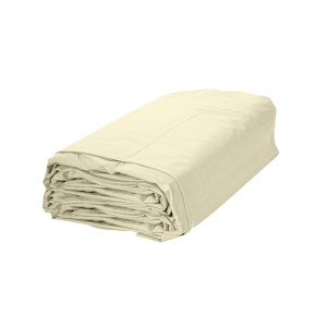 Zusammengelegte, sandfarbene Evolution Poolfolie für Ovalbecken, 800x400x120cm, 0,8mm stark.