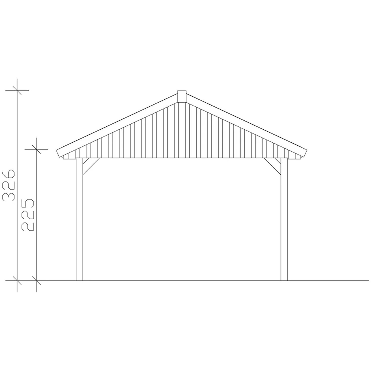 Technische Zeichnung: Satteldach-Carport Wallgau 430x600 cm mit Maßangaben.