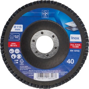 LUX Fächerschleifscheibe Metall, Ø 115mm, K40. Zubehör für Winkelschleifer.
