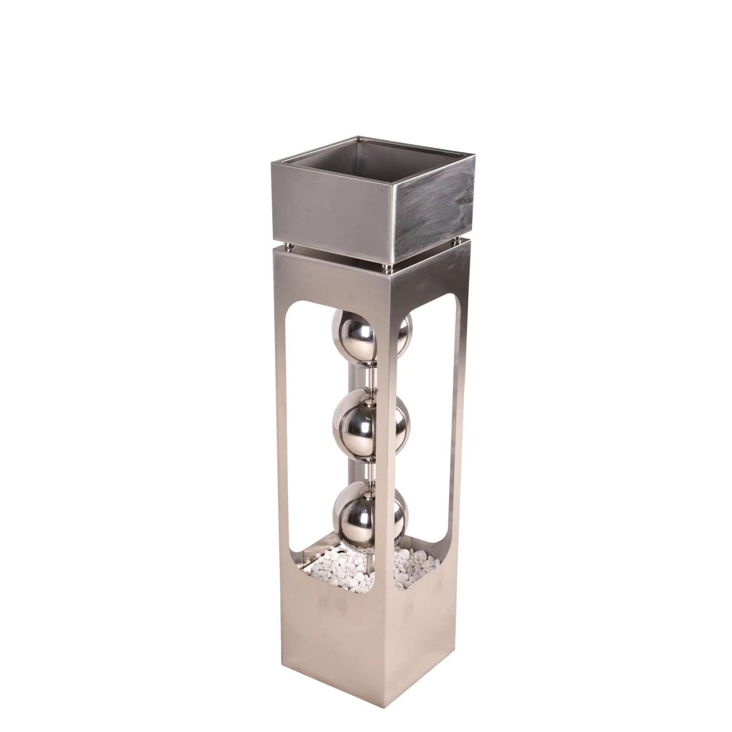 DELUKE Pflanzsäule NIKLAS mit Brunnen Silber Edelstahl Pflanzkübel Hoch Blumenkübel Pflanzkasten