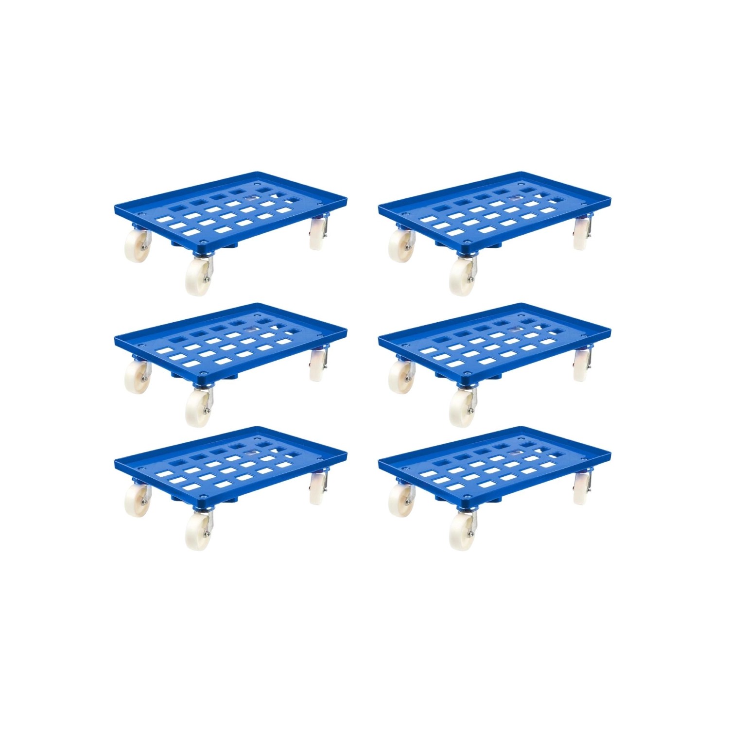 PROREGAL SparSet 6x Transportroller für Euroboxen 60 x 40 cm mit Kunststoffräder Blau Gitter/Rasterdeck 2 Lenkrollen und