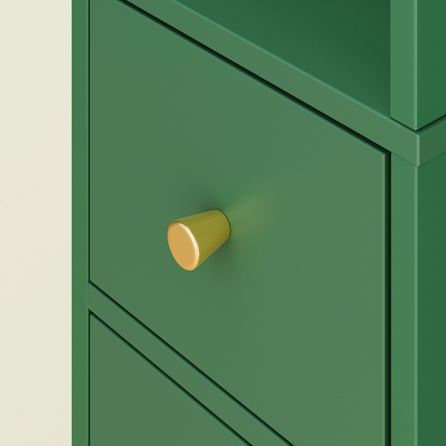 Detailaufnahme: Grüner SoBuy Badezimmerschrank BZR34-II-SY mit goldfarbenem Griff.