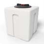 Weißer 60L Kubus Trinkwasser Wassertank mit schwarzem Deckel, geeignet für Regentonnen & Wasserzapfstellen.