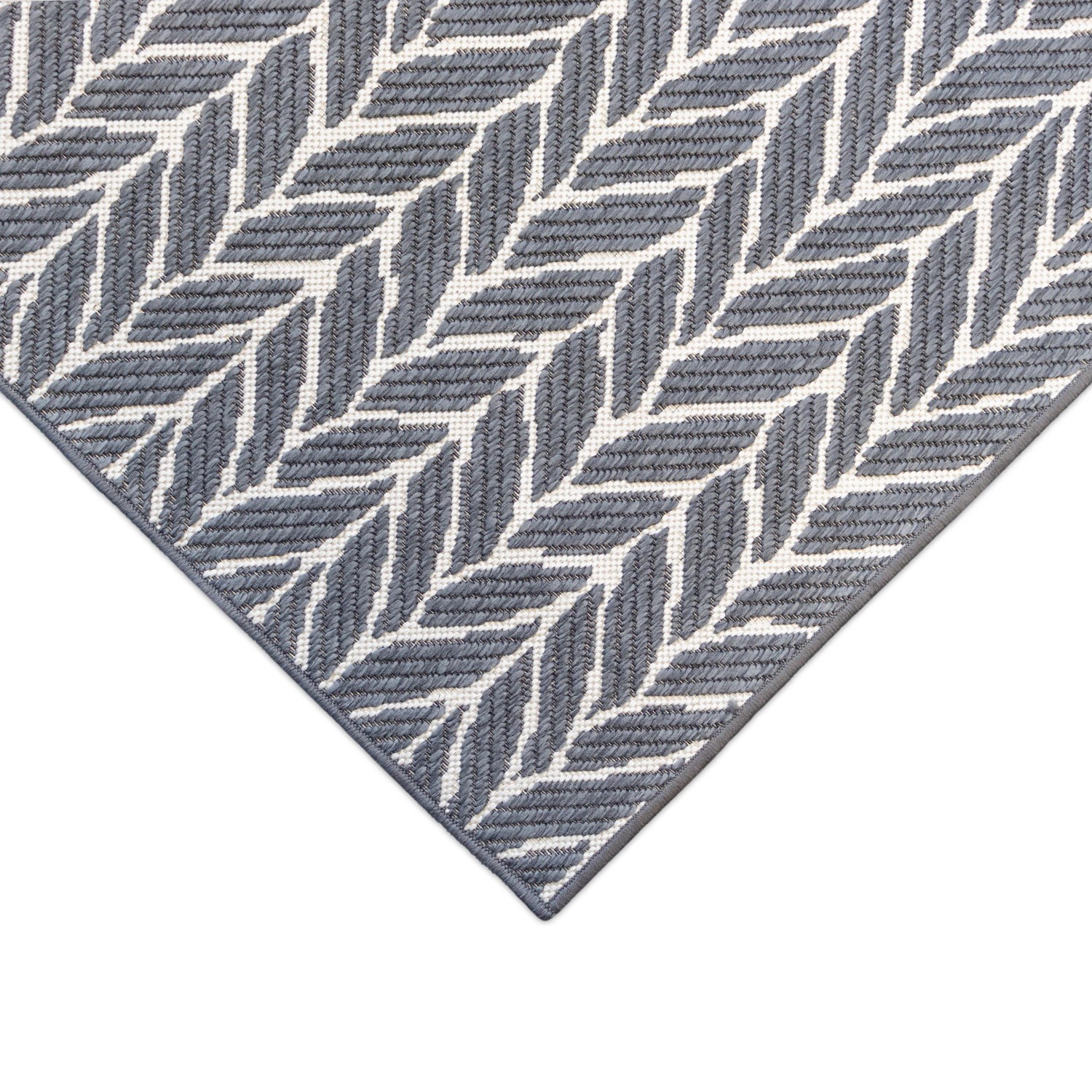 Grauer Primaflor In- & Outdoorteppich (160x220cm) mit Strickmuster. Kurzflorteppich für Balkon und Terrasse.