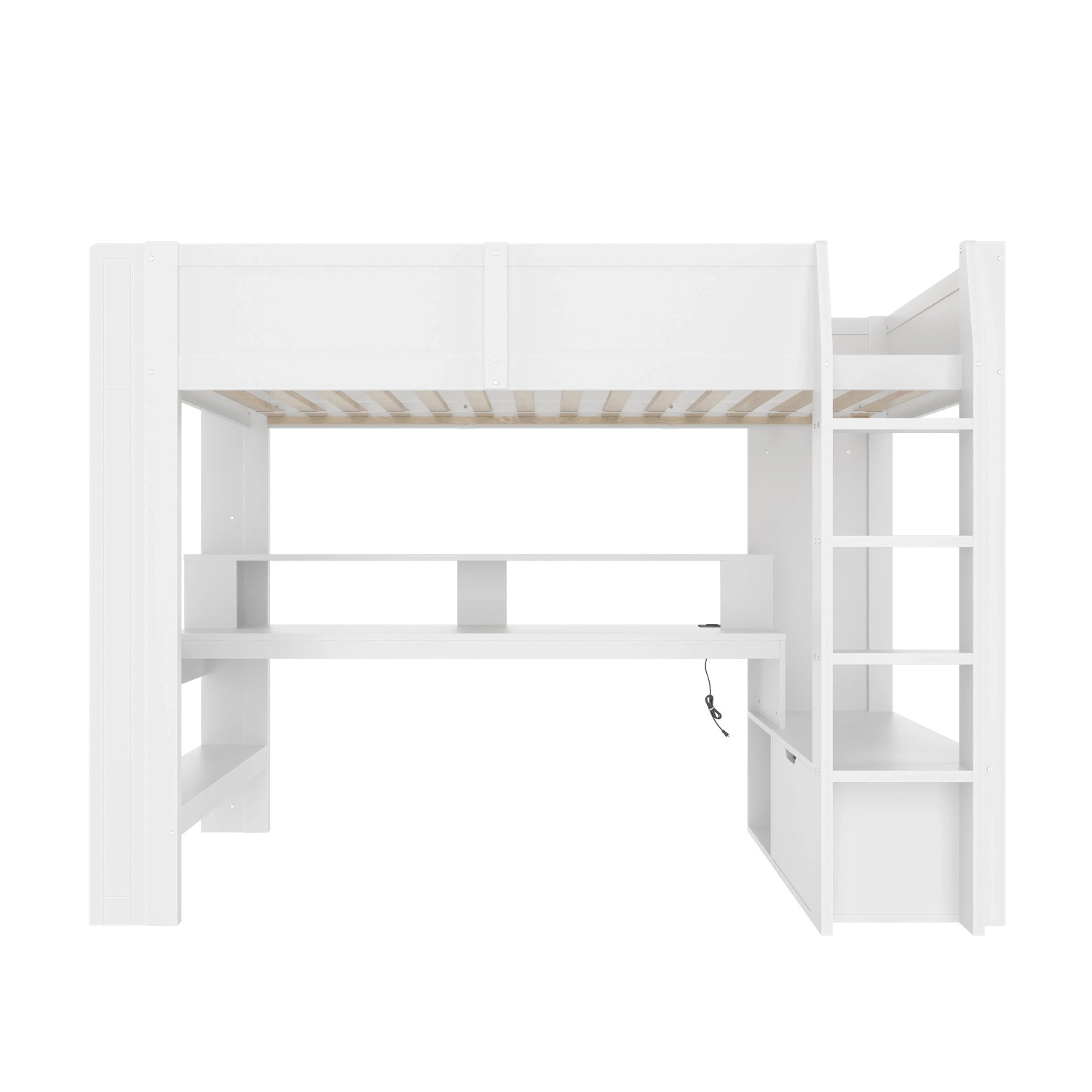 Merax Gaming Hochbett 90x200 cm Mit Schreibtisch Schublade Regalen LED Weiß
