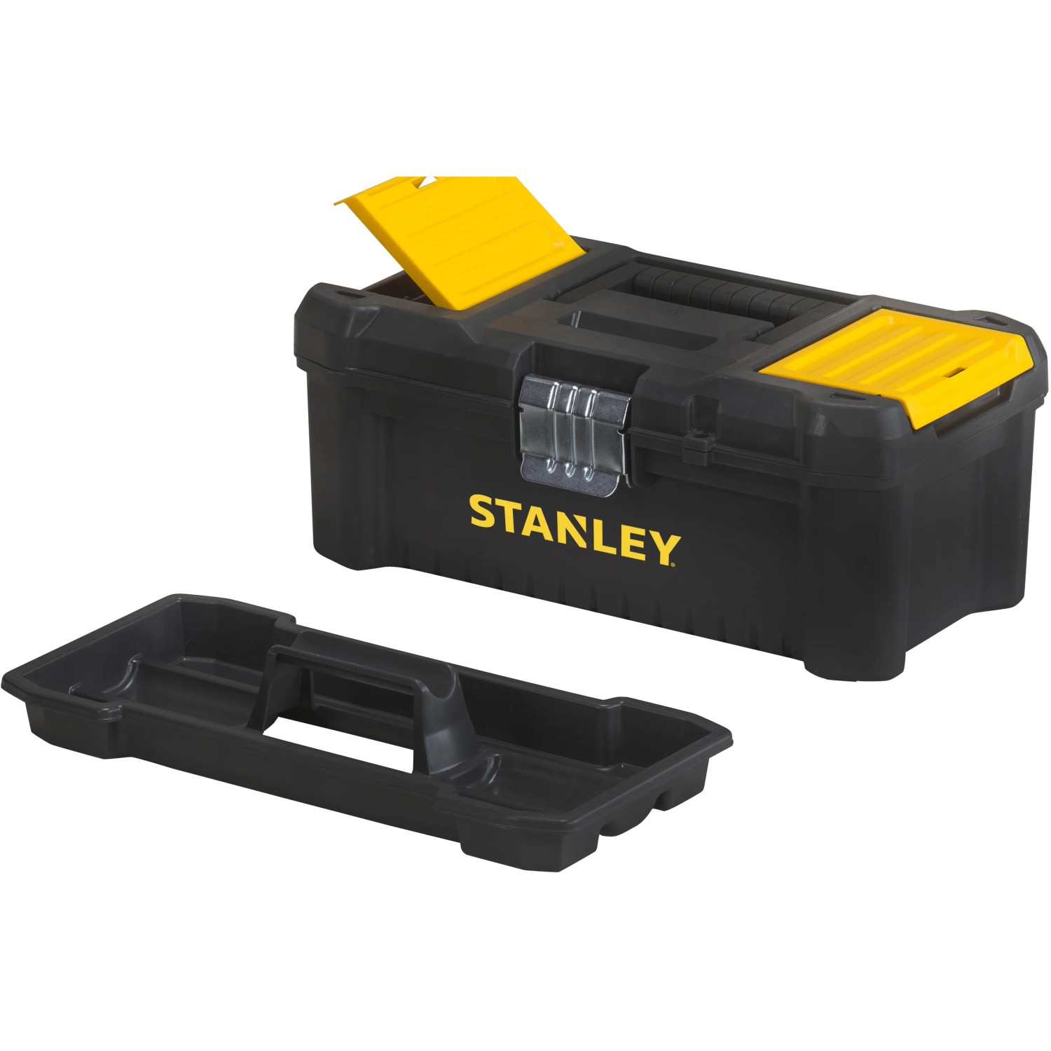 Stanley Werkzeugkoffer Essential 12,5 Zoll mit Metallschnallen und herausnehmbarer Trage.