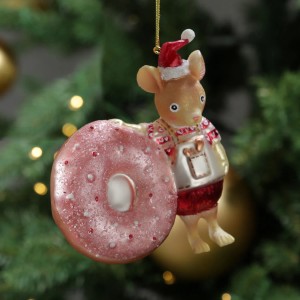 Marelida Christbaumschmuck Maus Mit Donut Süß Weihnachtsbäckerei Glas H  11,5cm