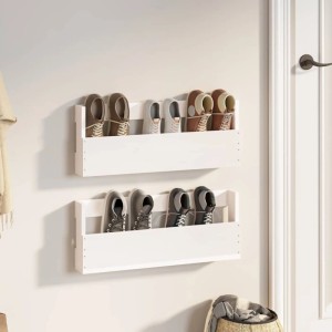 vidaXL Wand-Schuhregale 2 Stk Weiß 59x9x23 cm Massivholz Kiefer 833274