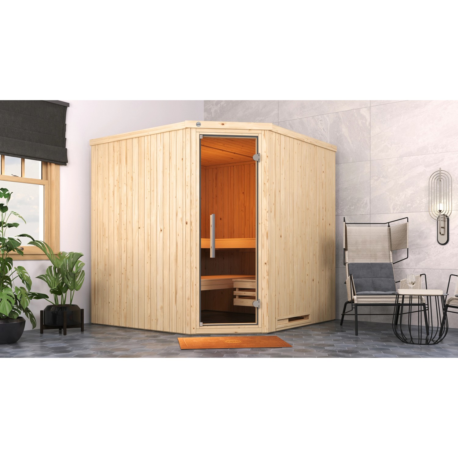 Weka Element-Ecksauna Varberg 3 Sparset 9 kW Kompakt Glastür