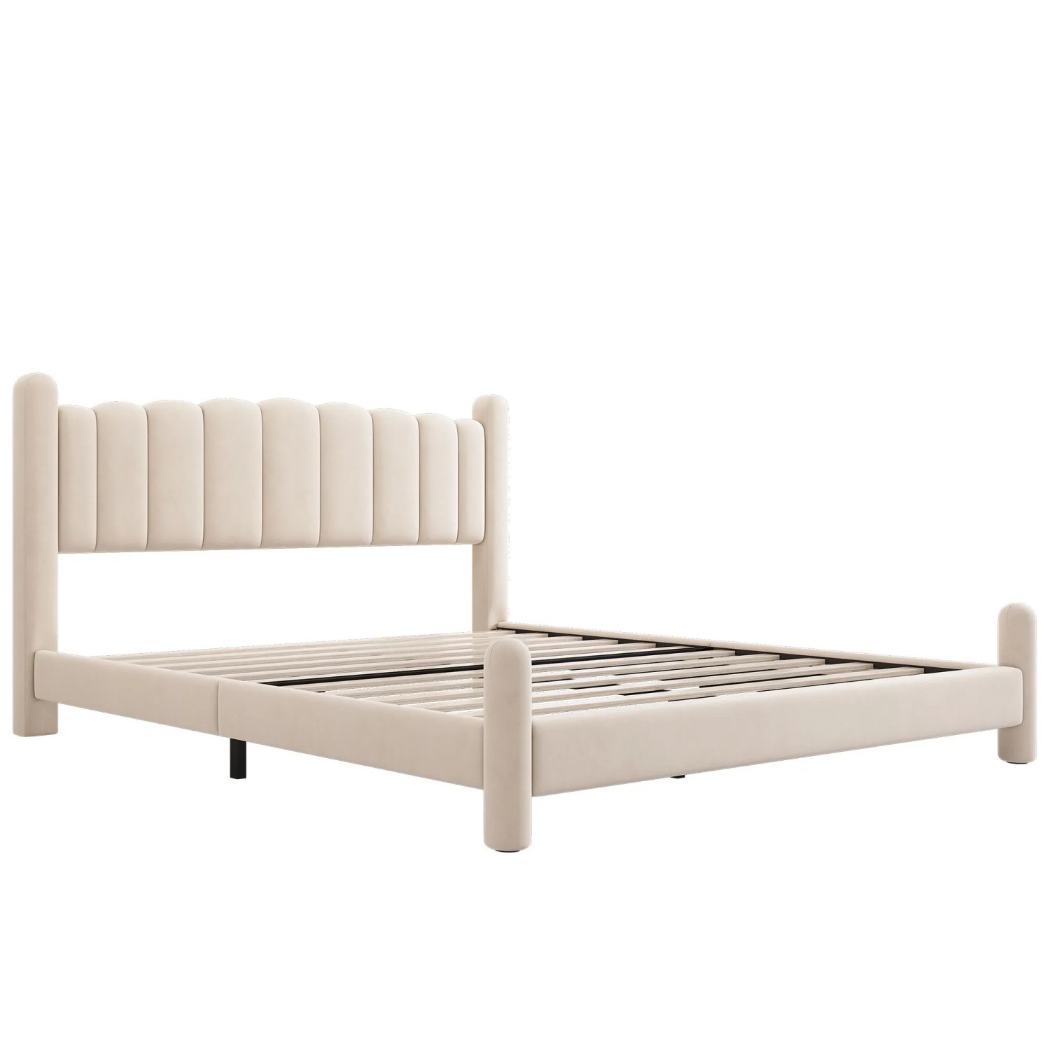 okwish Polsterbett 160x200cm mit Fächerförmigem Kopfteil Schlafzimmer Beige ohne Matratze