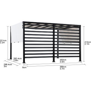 Sunjoy Pergola Oeta, 372x304 cm, weißer Stoffschirm, Stahlrahmen, Maße