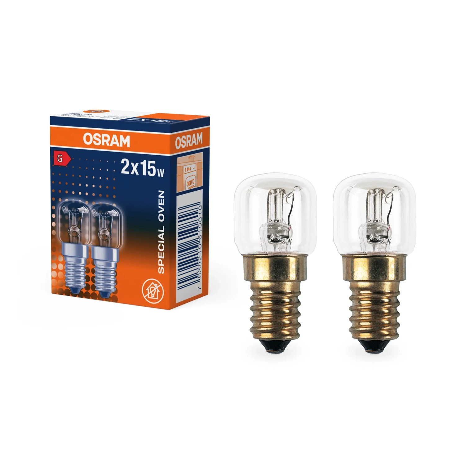 2er-Pack Osram Halogen E14 Leuchtmittel, Röhrenform, 15W, für Backofenbeleuchtung.