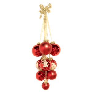 Rotes Kugelgehänge von Krebs Glas Lauscha, 10-teilig, mit weihnachtlichen Motiven.