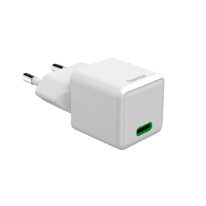 Weißes Hama USB-C Schnellladegerät Super-Mini-Charger PD 25W für Hausautomation.