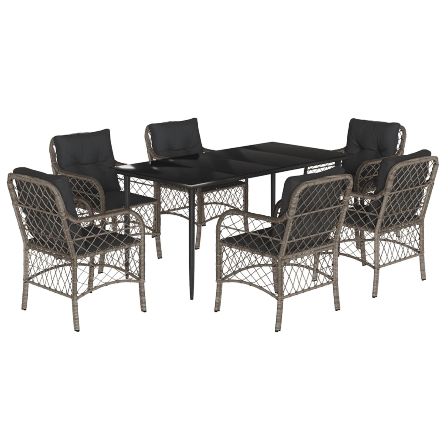 vidaXL 7-Tlg Garten-Essgruppe mit Kissen Grau Poly Rattan 3212128 günstig online kaufen