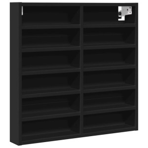 Schwarzer vidaXL Vitrinenschrank (60x8,5x58 cm) aus Holzwerkstoff mit 12 Ablagen.