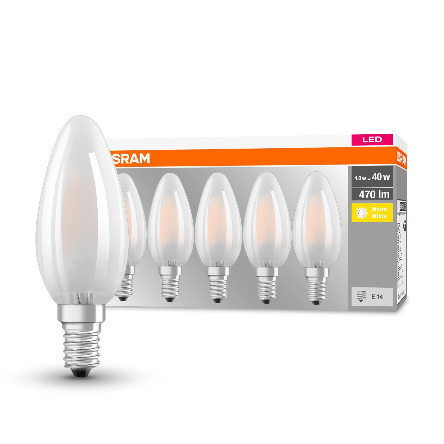 Osram LED-Leuchtmittel E14 Kerzenform 4 W 470 lm 5er Set 10 x 3,5 cm (H x Ø)