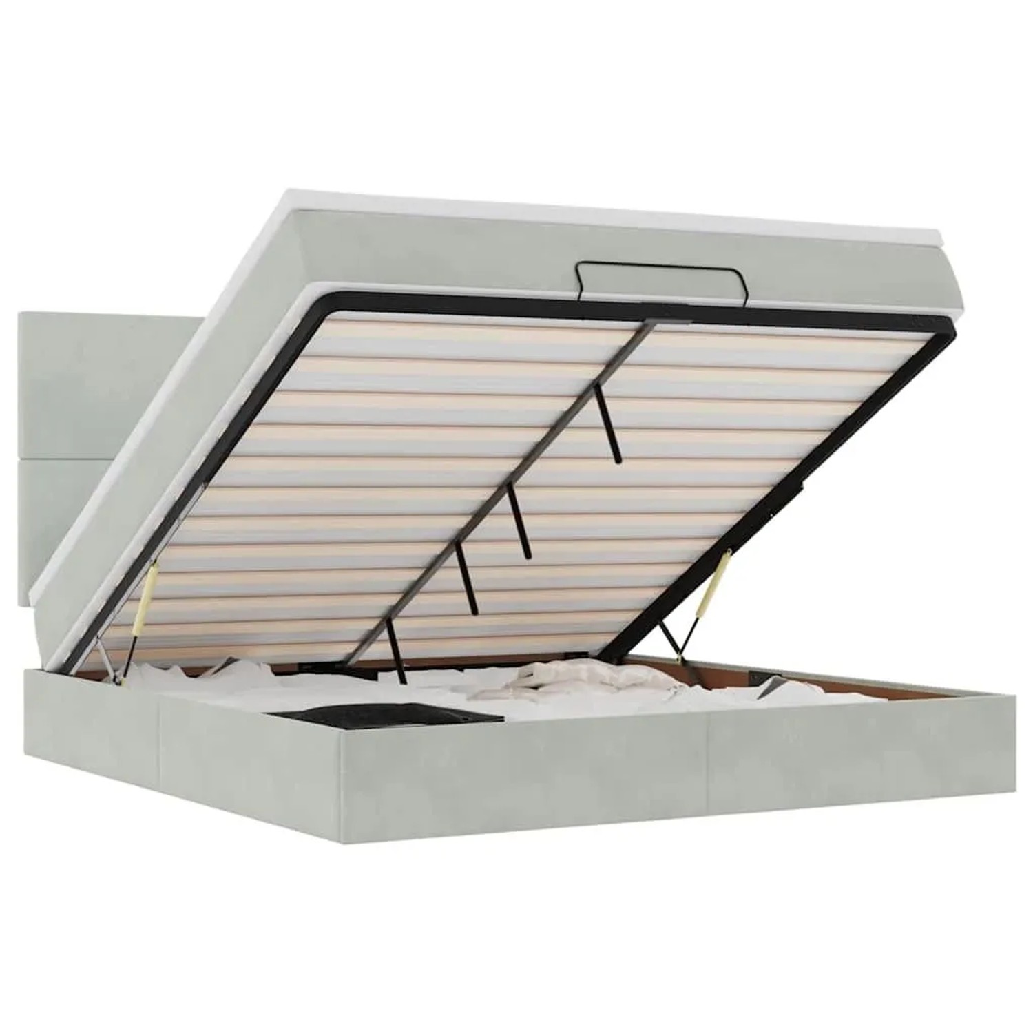 vidaXL Ottoman-Bett mit Matratzen und LEDs Hellgrau 180x200 cm Samt 3314264