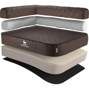 Knuffelwuff Eck Hundebett Winslow, orthopädisch, Kunstleder braun, mit Memory Foam Matratze.