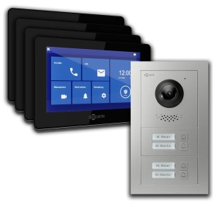Goliath Basic Line 4-Familienhaus Video Türsprechanlage Monitor Schwarz - Silber Ausenstation Unterputzose