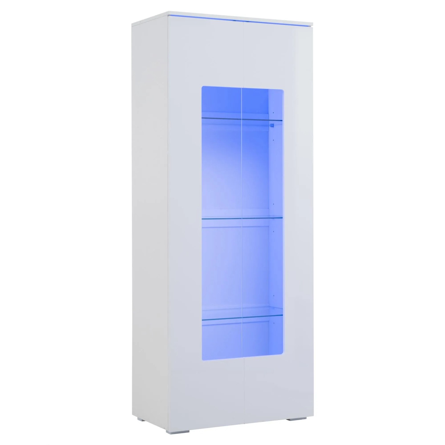 okwish Vitrine mit 2 Acryltüren LED Lichtleiste Wohnzimmer 70x40x173cm Weiß
