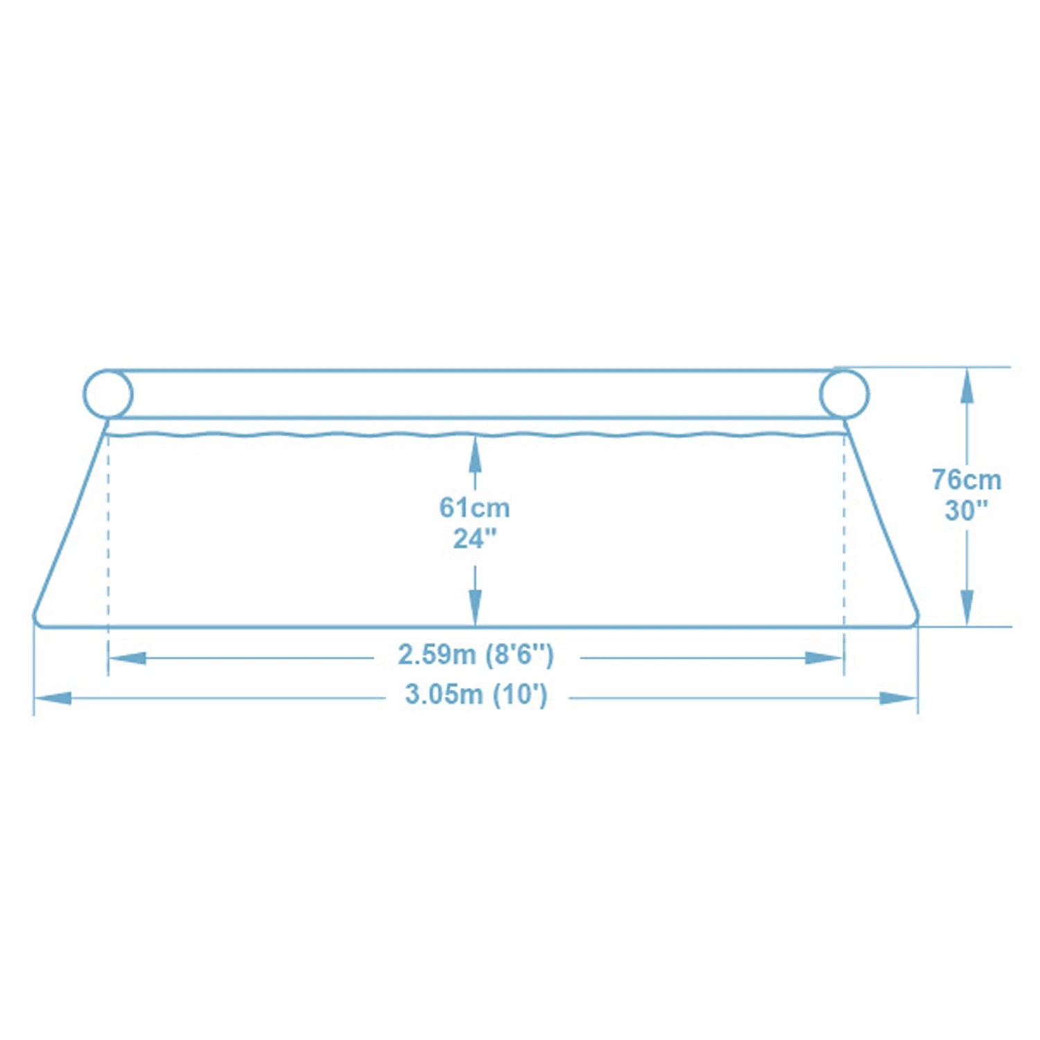 Bestway Aufstellpool Fast Set Maße: Ø 305 cm, Höhe 76 cm, Wasserstand 61 cm. Alle Abmessungen im Überblick.