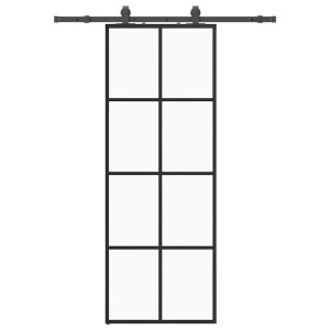 Schwarze Schiebetür mit Beschlag, 76x205 cm, ESG-Glas für moderne Raumgestaltung.