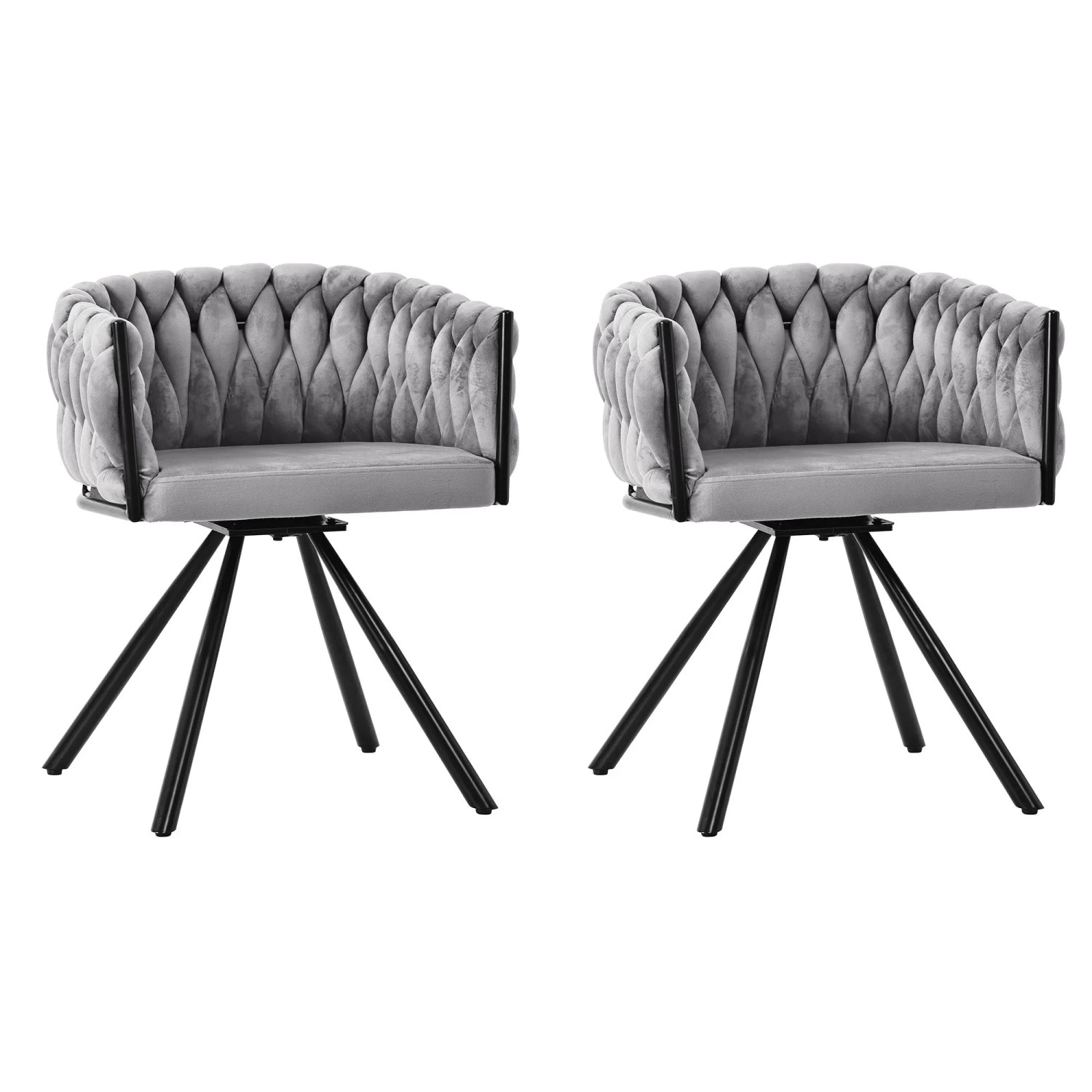 ModernLuxe 2er Set Drehstühle 59 x 72 x 54 cm mit 4 Metallfüßen Samt Grau