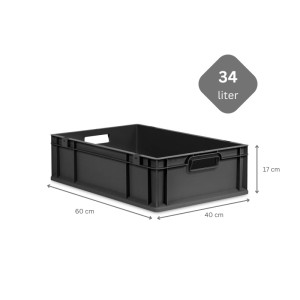 Schwarze PROREGAL Eurobox 34L mit Griffen, 40x60x17cm, zur Aufbewahrung und Lagerung.