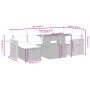 Graue 7-tlg. Garten-Sofagarnitur aus Polyrattan mit Tisch, Hockern und Kissen.