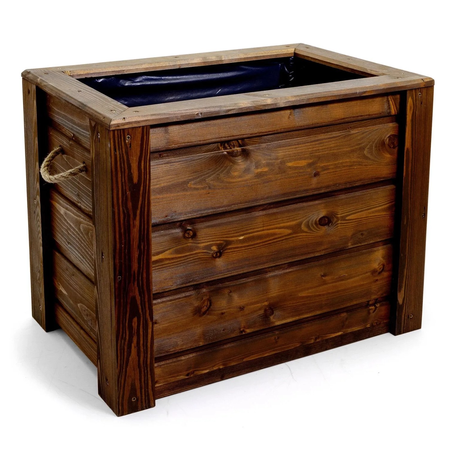 HolzFee Pflanzkasten Flair mit Seilgriffe Skandinavische Fichte Palisander Holz Hoch 60 x 40 x 48 cm