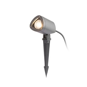 Anthrazitgrauer LED Außenstrahler mit Erdspieß, leuchtet warmweiß. Ideal für Gartenbeleuchtung, IP65.