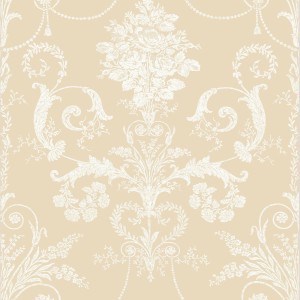 Laura Ashley Vliestapete Josette Linen mit floralem Damastmuster in Leinenoptik.
