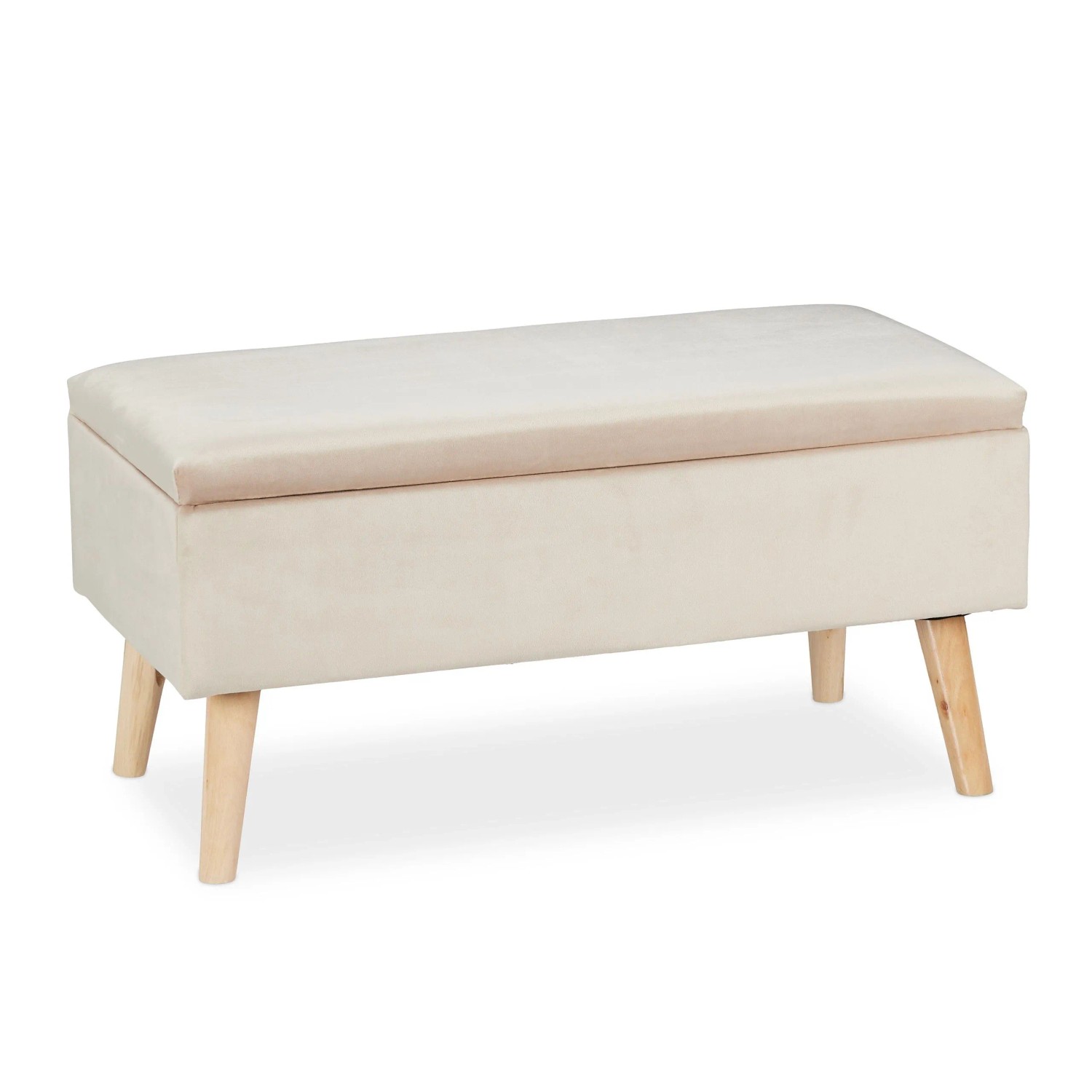 Relaxdays Sitzbank Samt Eukalyptusholz Creme Stauraum 80 cm x 40 cm x 41 cm 12,2 kg