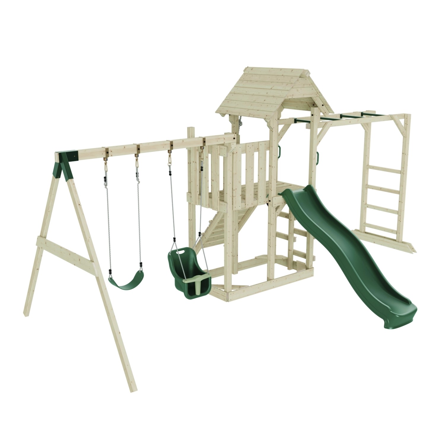 OutdoorToys Spielturm Helsingborg mit Babyschaukel Dunkelgrün