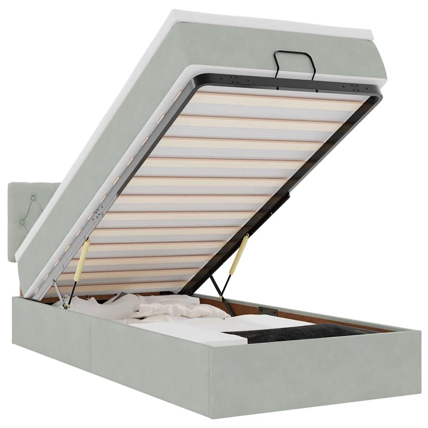 vidaXL Ottoman-Bett mit Matratze & LEDs Hellgrau 100x200 cm Samt 3312674