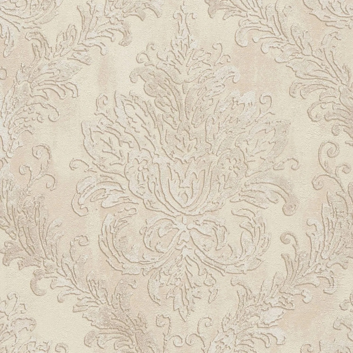 PROFHOME 790495-GU Barock Tapete Schimmernd Creme Beige Perl-Weiß 0,53 m x 10,05 m 5,33 m2