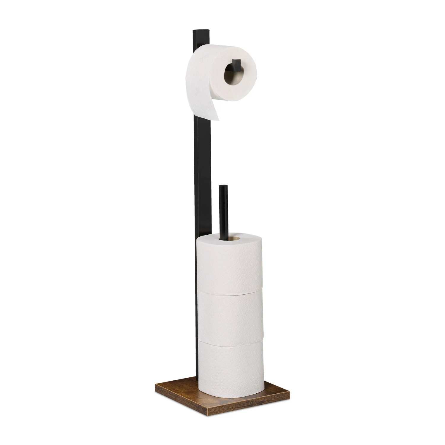 Relaxdays Toilettenpapierhalter Bambus MDF Industrial-Schwarz Freistehend für 5 Rollen 71 cm x 19 cm x 19 cm 0,7 kg