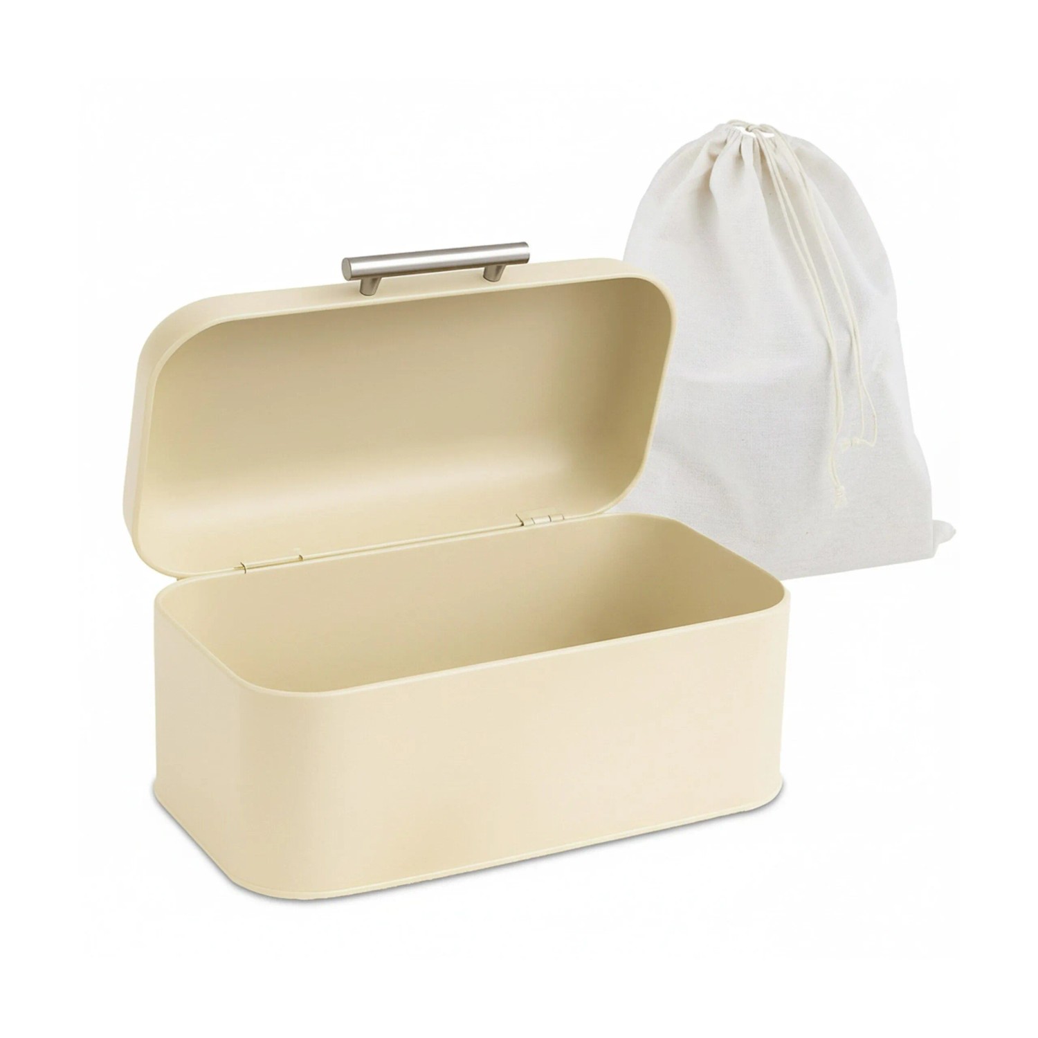Relaxdays Brotkasten Metall Beige mit Deckel und Brotbeutel 15,5 cm x 30 cm x 21 cm 1 kg