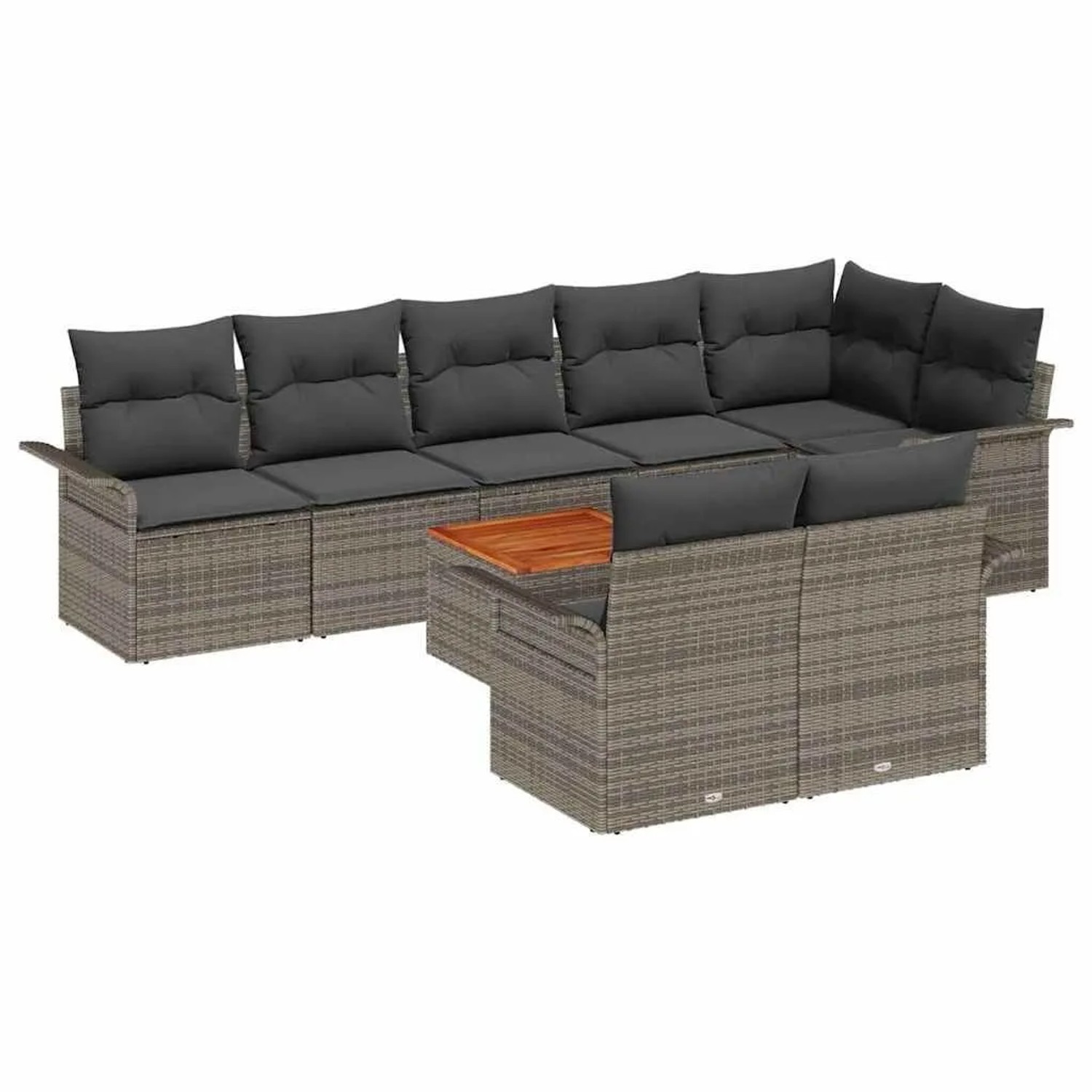 vidaXL Gartensofa-Set mit Speicher 9 Stk Grau Poly-Rattan 3356011