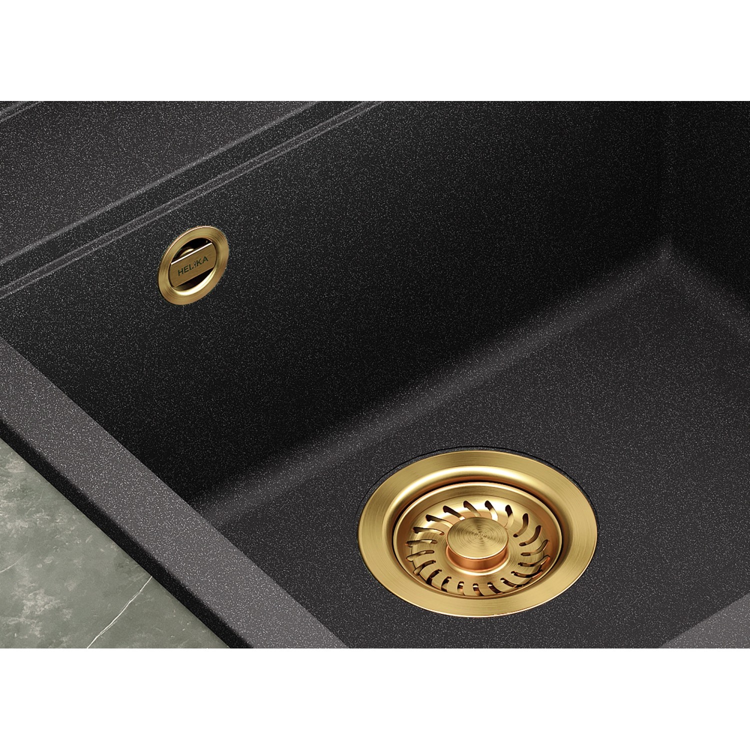 Helika Einbauspüle Tessa 49 cm x 51 cm Schwarz inkl. Goldventil_5