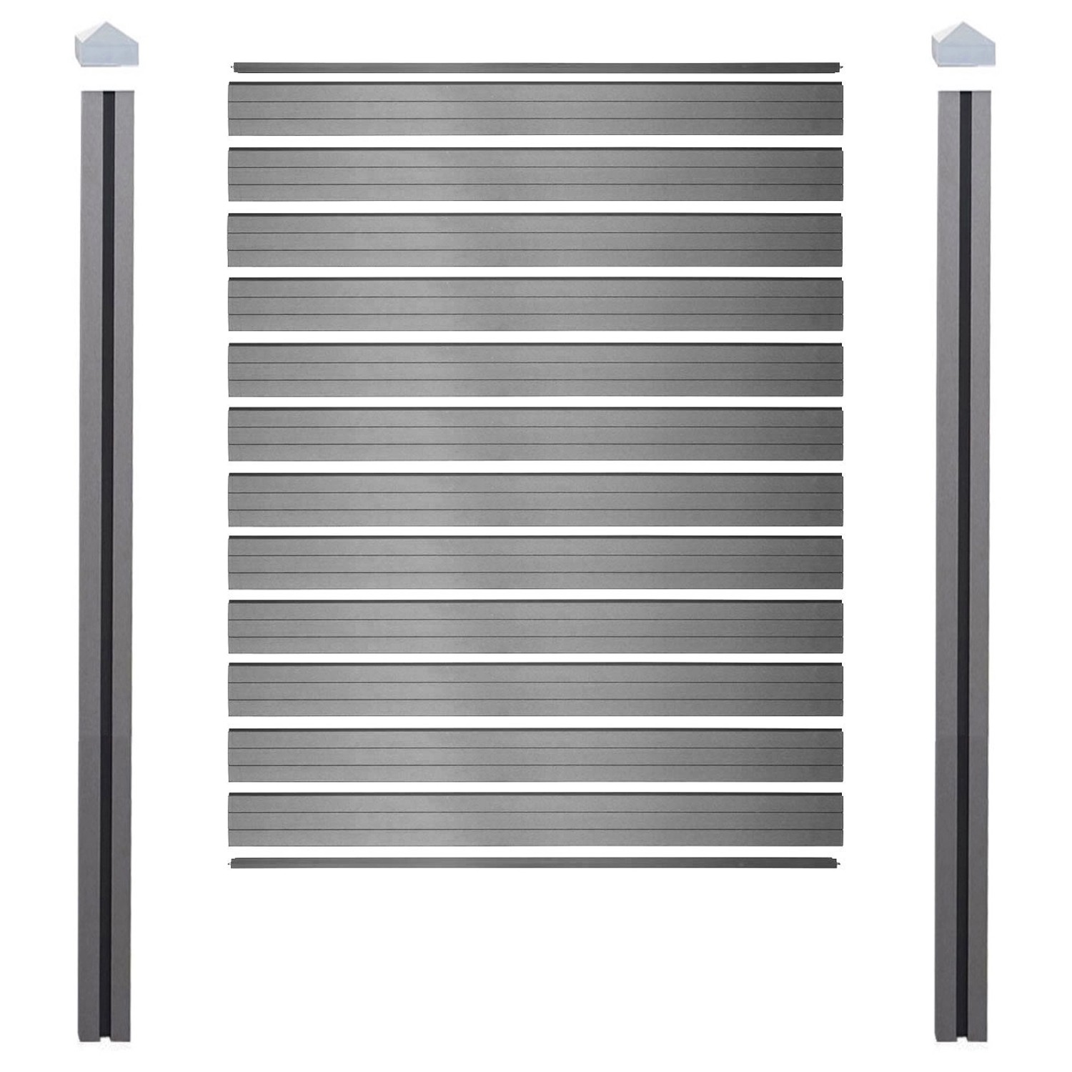 Grauer WPC-Sichtschutz Savoie Basiselement mit Pfosten zum Einbetonieren.