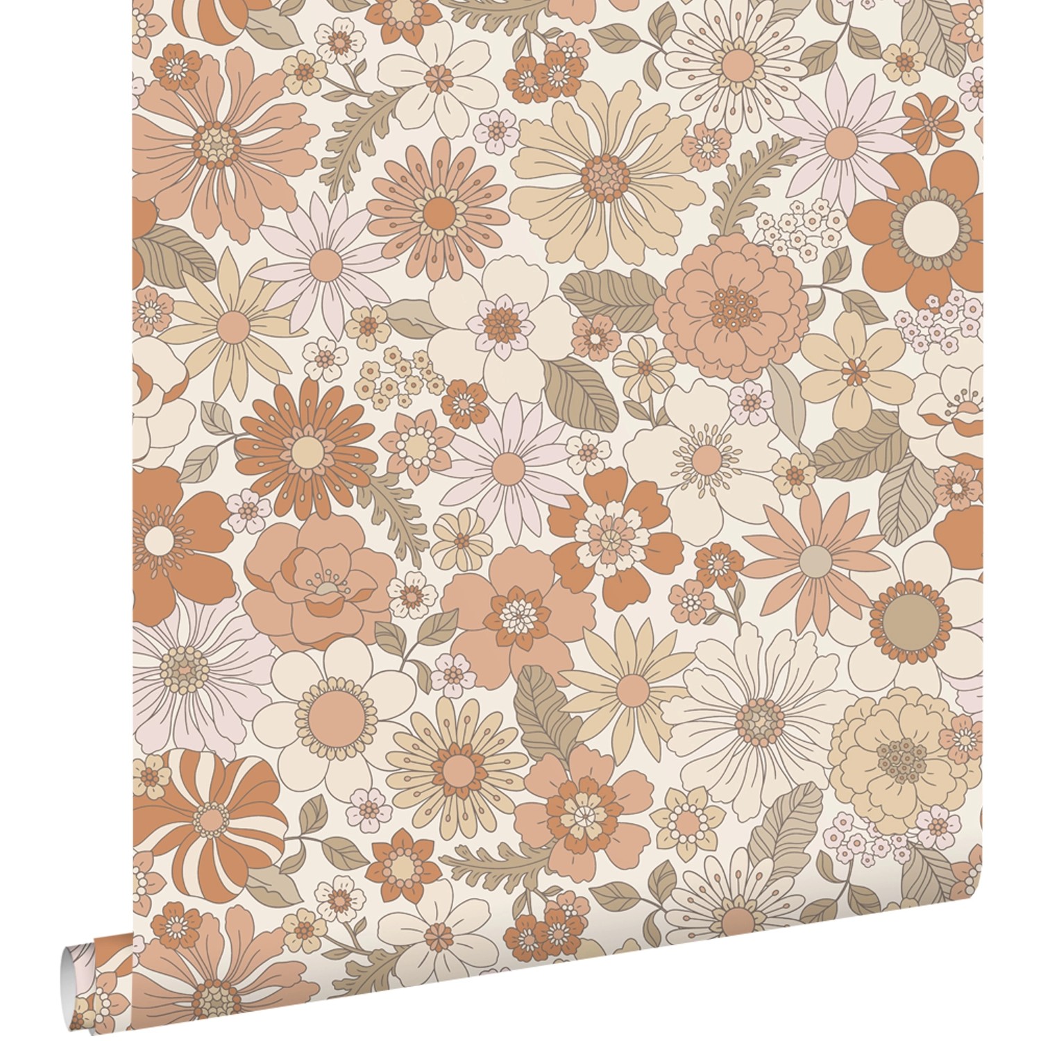 ESTAhome Tapete Retro Blumen Terrakotta und Hellbeige 53 cm x 10.05 m günstig online kaufen