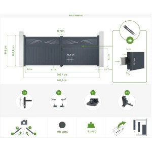 Casanoov Flügeltor 4M Halti H 140Cm & Gartentür 1M Halti H 140Cm Aluminium Grau Casanoov Flügeltor Halti 400x140cm Aluminium & Gartentür 100x140cm Grau