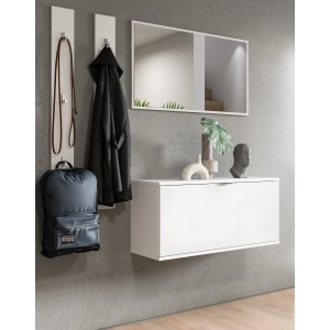 Inn.Furn Garderoben-Set SystemX, 4-teilig, weiß hochglanz mit Spiegel, Paneelen und Kommode.