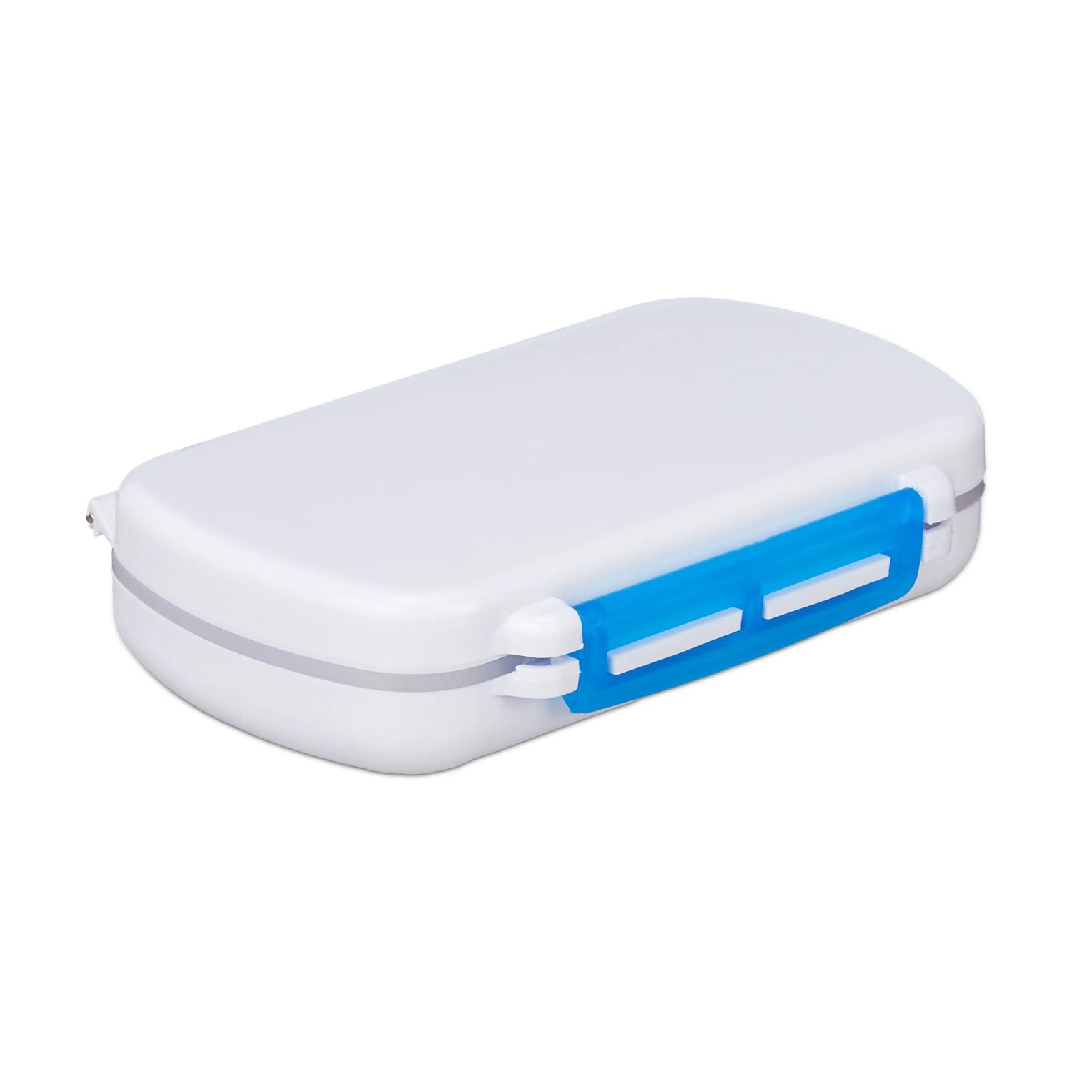 Relaxdays Tablettendose Kunststoff Weiß Blau 6 Fächer 3er Set 12 cm x 7,5 cm x 2,5 cm