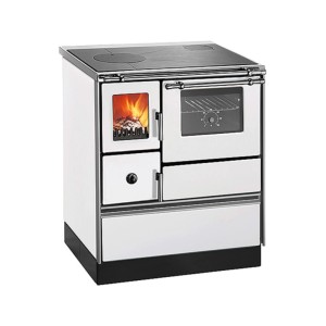 Weißer Westminster Küchenherd K 176 F/A mit Kochfeld, Feuerraum und Backofen.